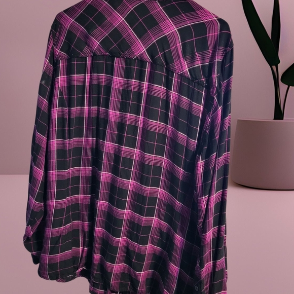 Torrid Pink and Black Plaid Button-Up Shirt - Picture 2 of 2